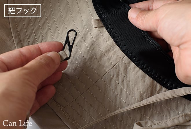 夏用帽子／脱毛UVケア帽子／つば広シンプルハット（春夏秋OK）の縫製部分