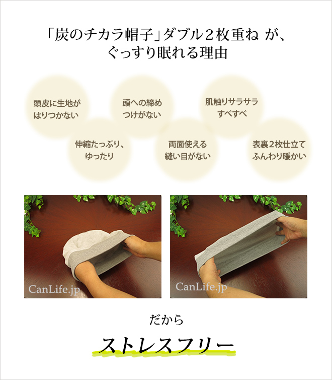 炭のチカラ帽子ダブル2枚重ね、がぐっすり眠れる理由