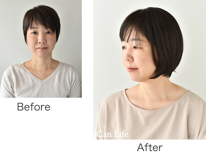 キャンライフすっぽりウイッグ before&after