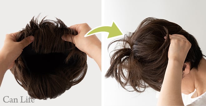 ウィッグをかぶる画像