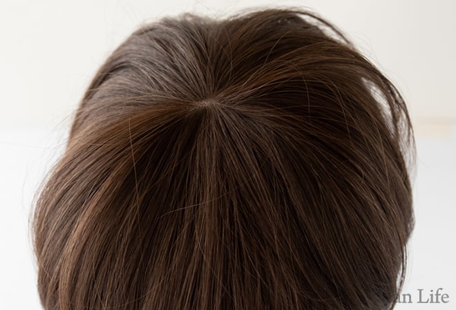 ウィッグを頭頂部から見た様子