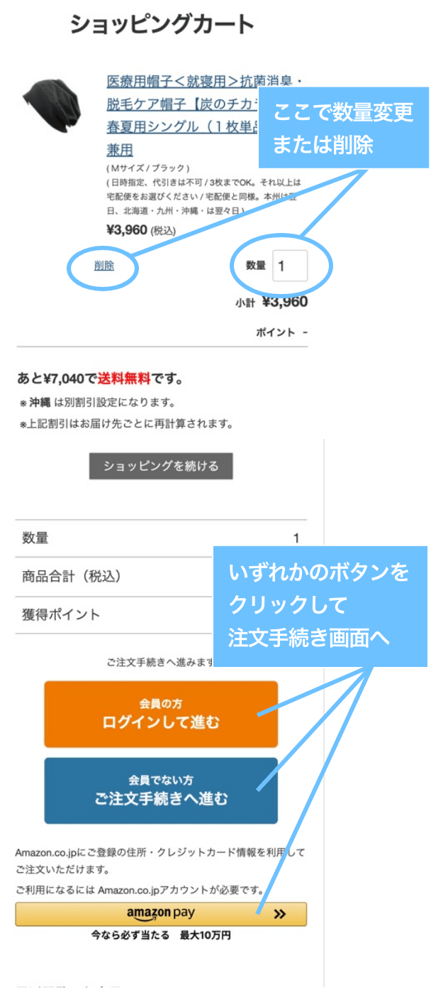 ショッピングカート画面